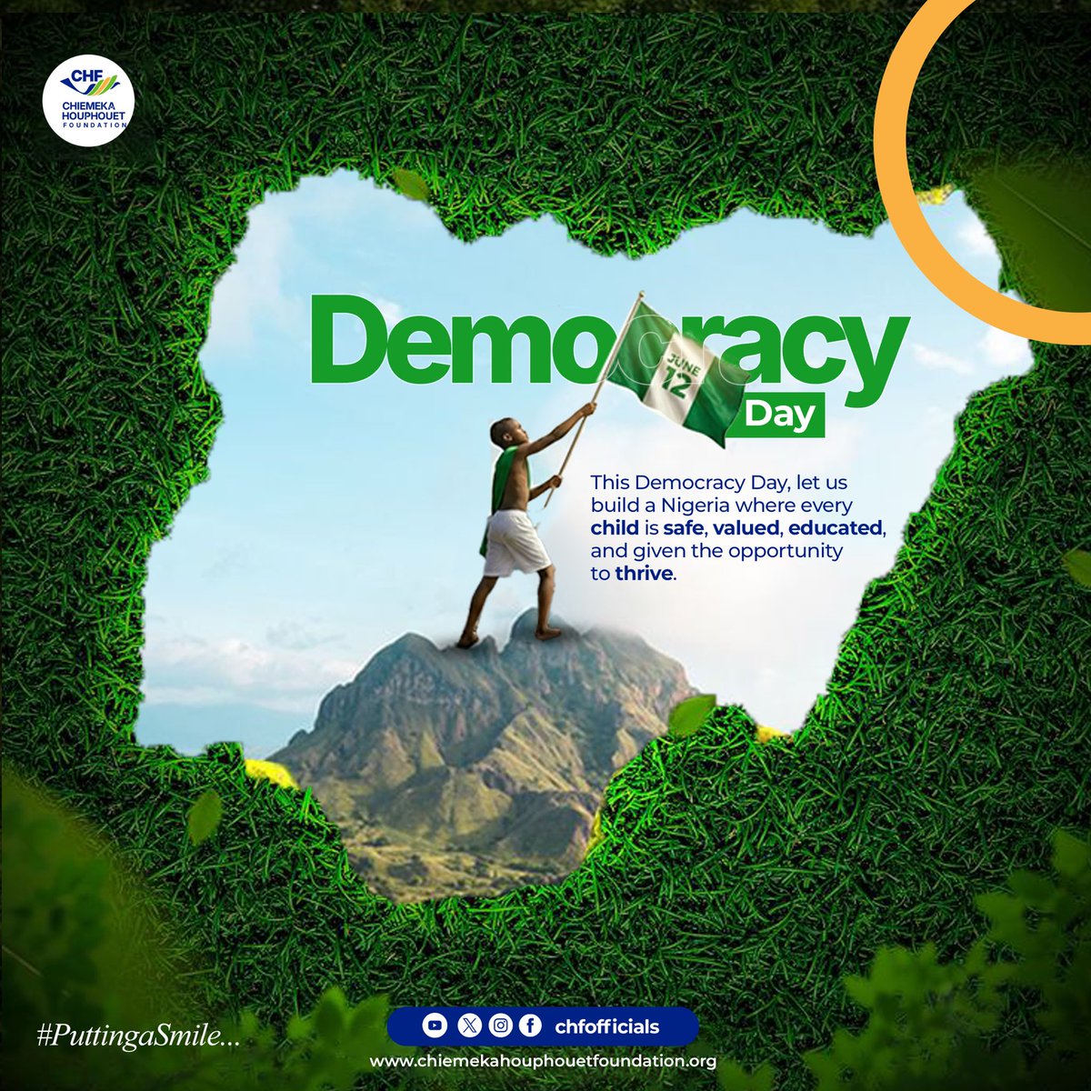 CHFofficials's tweet photo. Today, we celebrate more than a system of government, we celebrate the promise of a better future for every Nigerian child. 
Together, we can create lasting change and put smiles on the faces of those who need it most.

Happy Democracy Day, Nigeria! 

#chfofficials #puttingasmile https://t.co/KCrGXnT0ho
