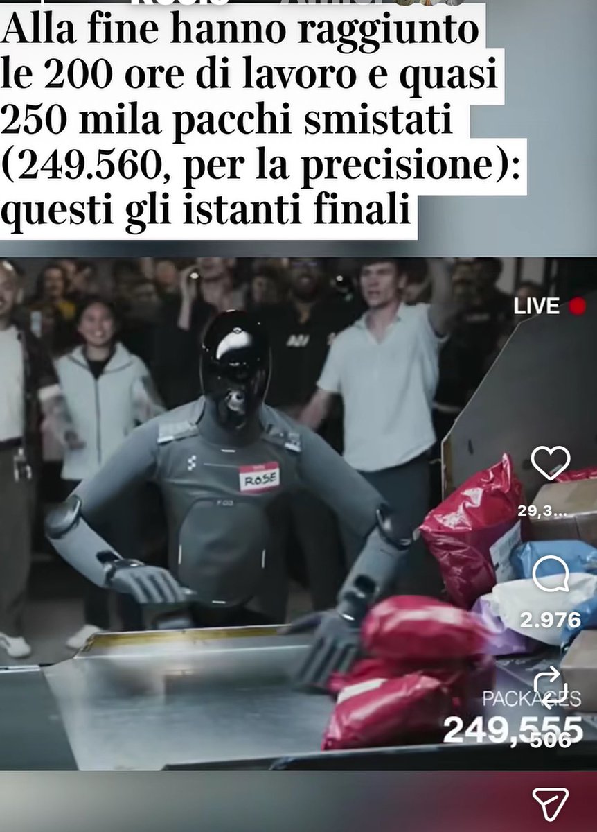 Claudi0Tr0iani's tweet photo. 🤖 200 ore di lavoro.
📦 Quasi 250.000 pacchi smistati.

L’AI sta uscendo dagli schermi ed entrando nel mondo fisico.

Chi fa lavori tradizionali deve iniziare a organizzarsi: formarsi, adattarsi, riposizionarsi.

Il futuro sarà straordinario per chi evolve.
Duro per altri🏆 https://t.co/7ffKPVVuIC