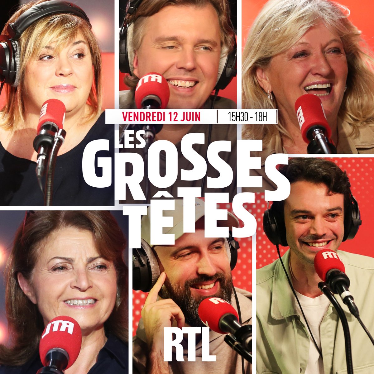 GrossesTetesRTL's tweet photo. Bonjour à tous ! Découvrez vos Grosses Têtes de ce vendredi 12 juin ! Autour de @ruquierofficiel :
🎭@Bernier_Michele  
🤣@alexvizorek  
🎬Charlotte de Turckheim
🏇Darie Boutboul
😂 @ThomasDeseur  
🤣 @AlexisTramoni 
Coup d'envoi de l'émission : 15h30 sur @RTLFrance ! https://t.co/vjslv23qJv