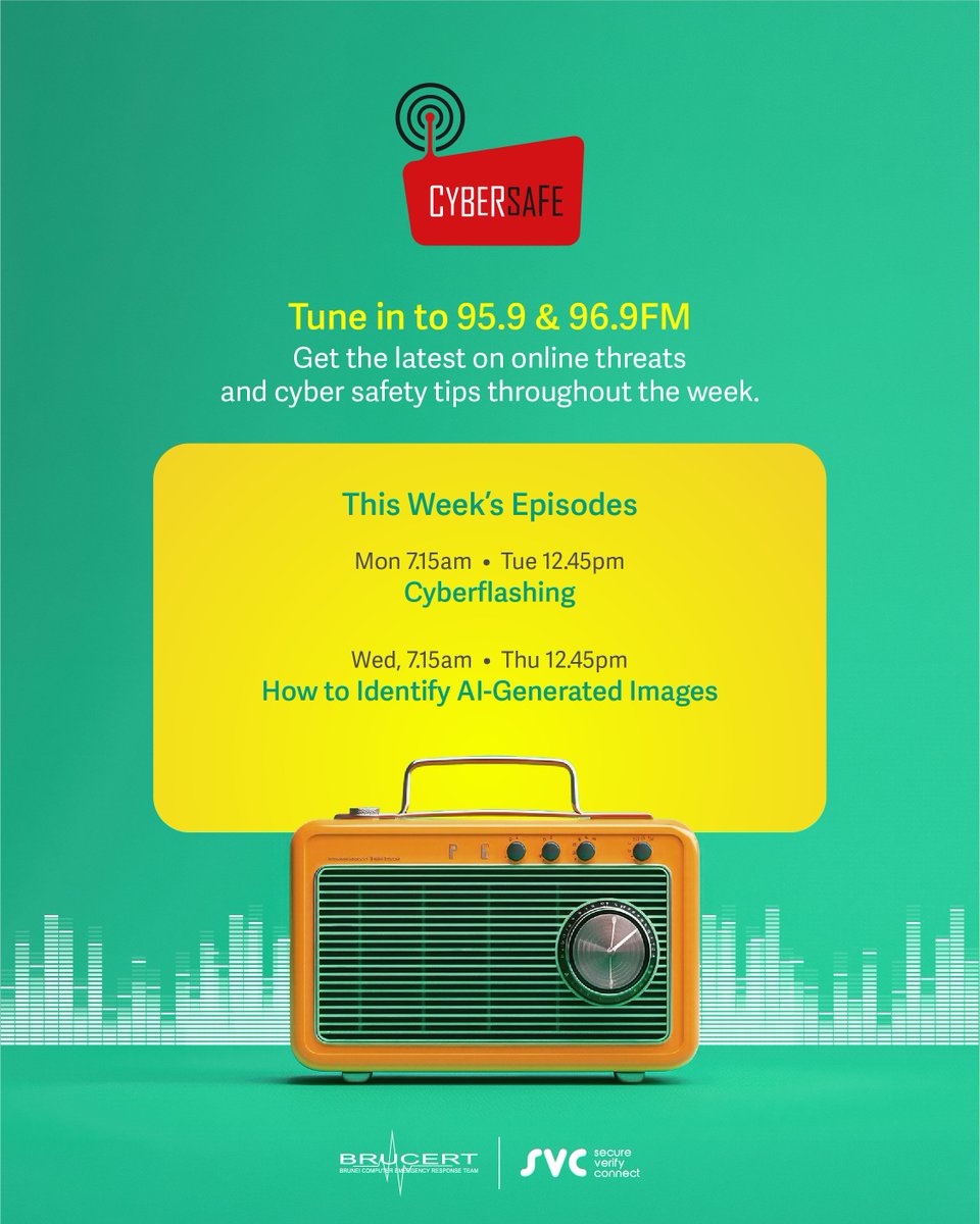 BruneiCERT's tweet photo. Protect your privacy and stay informed. Understanding cyberflashing and recognising AI-generated images can help you navigate the digital world more safely. Tune in to @pilihanfm this week for quick cyber safety tips. https://t.co/wbs7sFPxpM