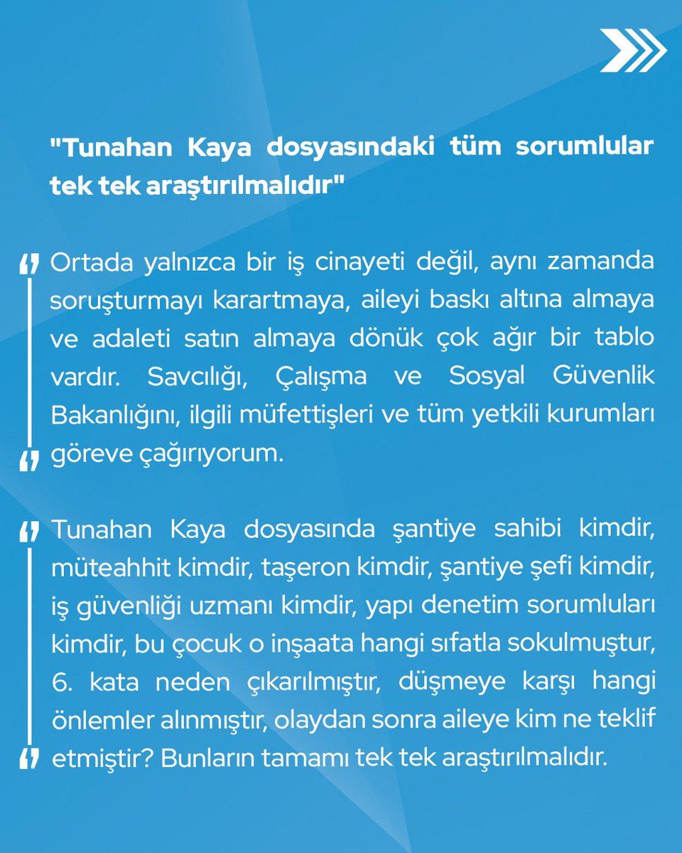 devapartisi's tweet photo. İdris Şahin: “16 yaşındaki bir çocuğu inşaata çıkarıp sonra buna kader diyemezsiniz. Bu kader değil; ihmal, yoksulluk ve denetimsizliktir. Tunahan Kaya için adalet istiyoruz. 

Yalnızca Tunahan için değil; çalışırken ölen, yaralanan, okuldan koparılan, çocukluğu elinden alınan bütün çocuklar için adalet istiyoruz. Çocukların iş kazası olmaz, çocukları korumayan düzenin suçu olur.”