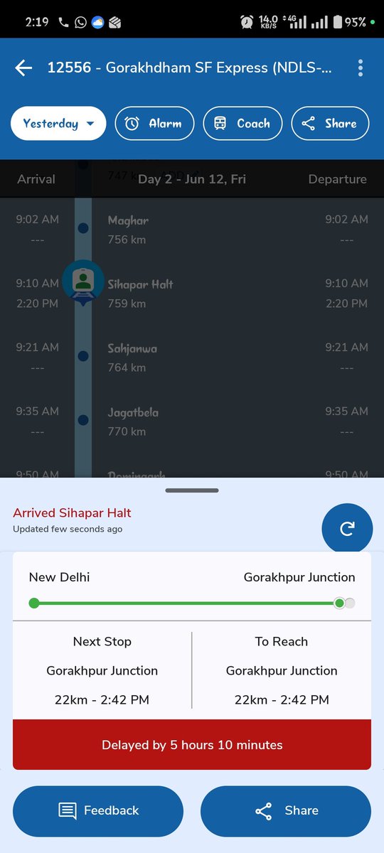 _Manish_38's tweet photo. Travelling on Gorakhdham Superfast. Scheduled arrival was 10:00 AM, but it's already 2:20 PM and train has still not reached. A delay of more than 5.5 hrs is causing major inconvenience to passengers. Does our time not matter? Kindly look into this.@RailMinIndia @AshwiniVaishnaw https://t.co/yZNk5q0BUH