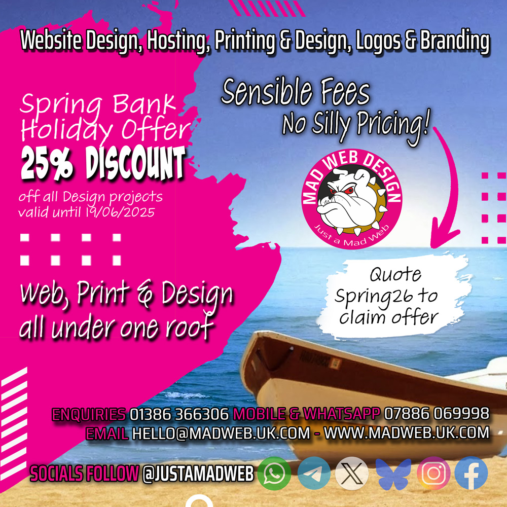 justamadweb's tweet photo. 📢 Spring Bank Holiday Offer ⤵️

🗣️ 25% Discount 💷 On all NEW design &amp; graphics projects placed &amp; paid in full by 19/06/2026

🌐 https://t.co/jF0KWPSZWs

🗣️ Quote Spring26 for a 25% Design Discount Valid until 19/06/2026 https://t.co/oQv6WThjbp