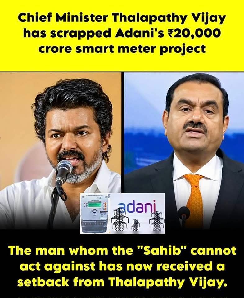 yoursurajnaik's tweet photo. Thalapathy Vijay's decision to scrap the ₹20,000 crore smart meter project sends a clear message: no corporate giant is bigger than the people of Tamil Nadu.

#2YearsForTDPBackStabbing https://t.co/Jix1hxvKZb