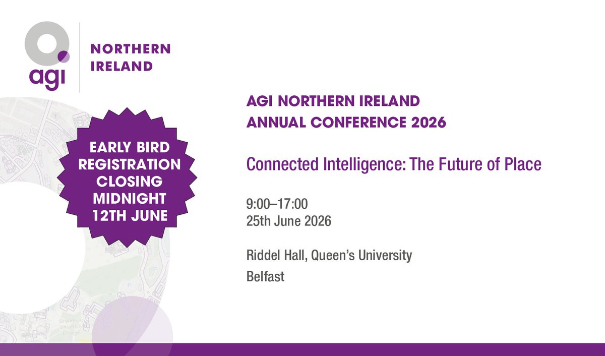 GeoCommunity's tweet photo. Last chance to register for the AGI Northern Ireland Annual Conference. Grab yourself a discounted ticket. Early bird is closing at midnight

Connected Intelligence: The Future of Place
📅 25 June |📍Riddel Hall, Belfast

Register🔗https://t.co/Te7PJFK76G https://t.co/lc06dzAwAZ