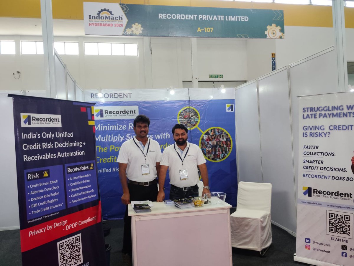 RecordentIndia's tweet photo. Live from Day 1 at IndoMach Hyderabad 2026! 📊⚙️
Our team is on the ground at HITEX, meeting with incredible B2B engineering and manufacturing leaders! See you there! 🤝
📍 Stall No. A-107, Hall No. 1, HITEX
⏰ 11:00 AM - 6:00 PM
#Recordent #IndoMach #Hyderabad #FinTech #Expo https://t.co/9ZPqbK12GI