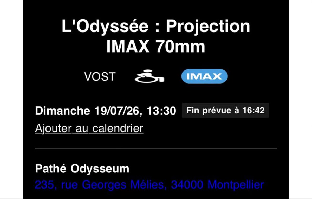 LESTUDIOMATHIAS's tweet photo. J’ai commandé à 8h30 du matin mes places pour voir L’Odyssée en projection IMAX 70mm. J’ai hâte. https://t.co/qld1d4Ryeb