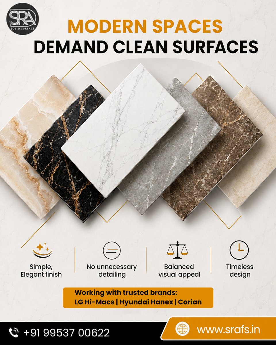 srasolidsurface's tweet photo. Modern spaces don’t need more design.
They need better execution.
Clean lines. Seamless finishes. Timeless appeal.

That’s what premium solid surface craftsmanship delivers.

#SRASolidSurface #SolidSurface #InteriorDesign #ModernInteriors #Corian https://t.co/6tWiX7knWA