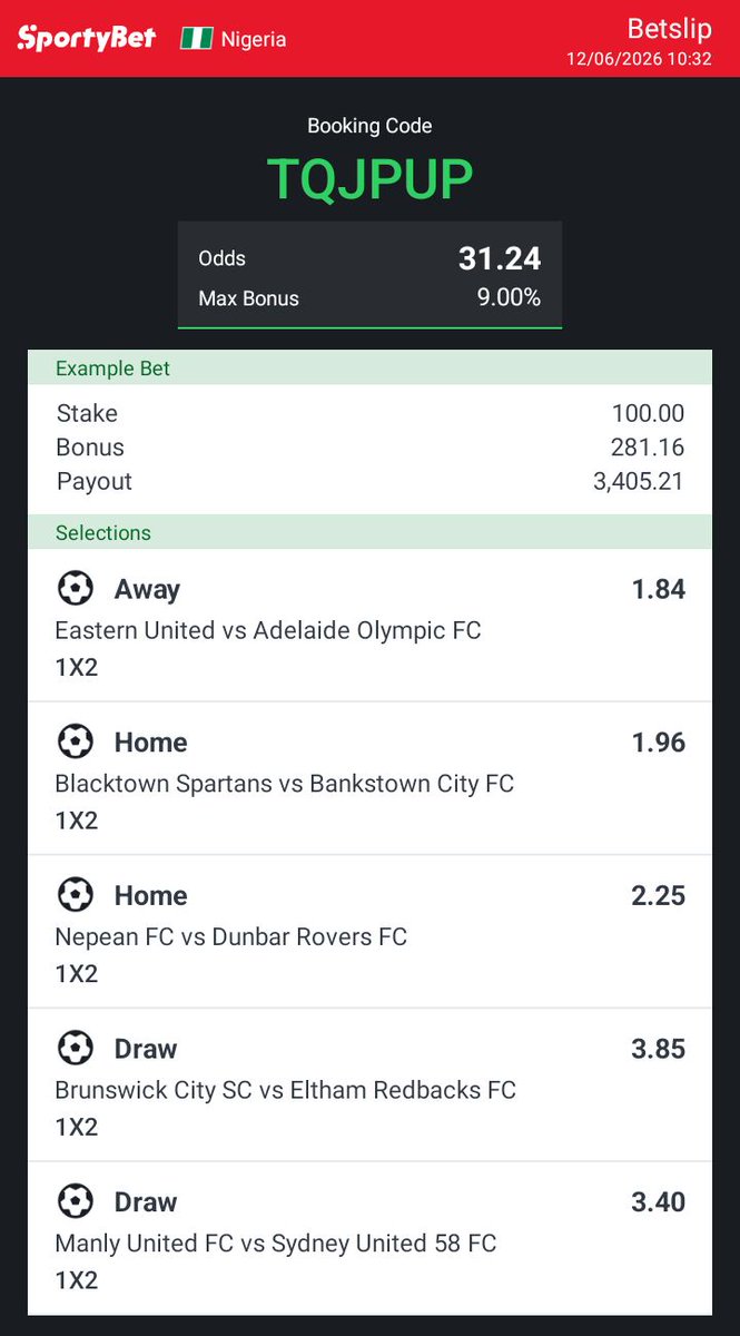 Ekpadsport's tweet photo. Hey check out the bet I just placed on Sportybet! https://t.co/dUZO2QxVg5 https://t.co/9OrwANRH3O