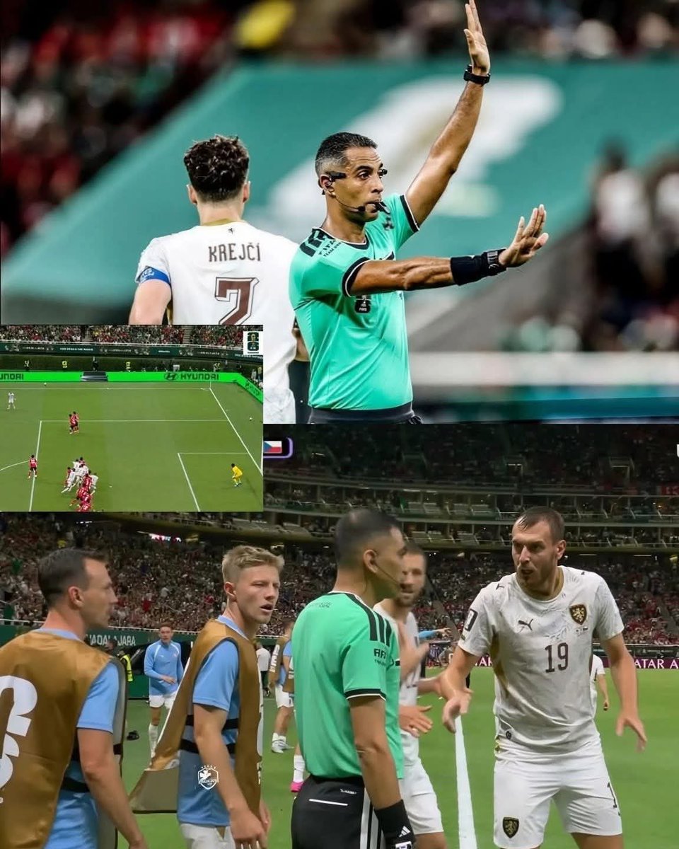 a5medv's tweet photo. لا لسان في كوريا الجنوبية اليوم إلا عن الحكم المصري " أمين عمر " و محمود أبو الرجال 🇪🇬 و ذلك بعد أدائهم خلال مباراة كوريا الجنوبية ضد التشيك بكأس العالم 2026 👏

خلال المباراة و بعد هدف للتشيك، محمود أبو الرجال كشف تسلل تاريخي بفارق سنتيمترات ليقوم الحكم أمين عمر بإلغاء الهدف، وبعدها كوريا سجلت هدف ثاني و هدف الفوز .

بعد المباراة ال��مهور صفق للحكمين المصريين، وحتى ظهر ترند كوري بعنوان: « الحكام المصريين أشرف من ترامب وإنفانتينو » .. 😁

#FIFAWorldCup