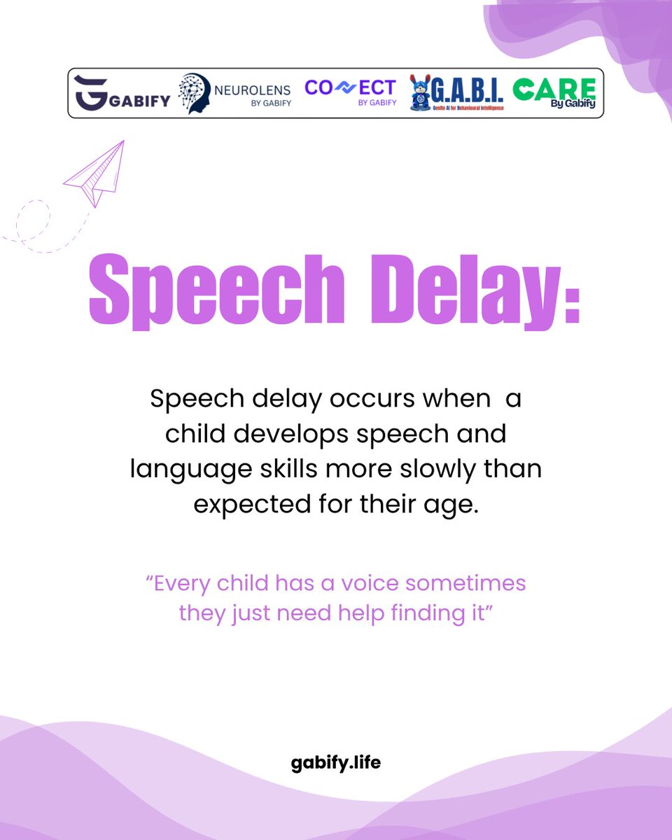 Gabify_life's tweet photo. Speech delay ke early signs ko pehchanna, aapke child ke communication journey ko better bana sakta hai. Early intervention se learning aur social skills mein positive difference aa sakta hai. 💜
#SpeechDelay #ChildDevelopment #EarlyIntervention #SpeechTherapy #GabifyCare https://t.co/o39nIoXtO8