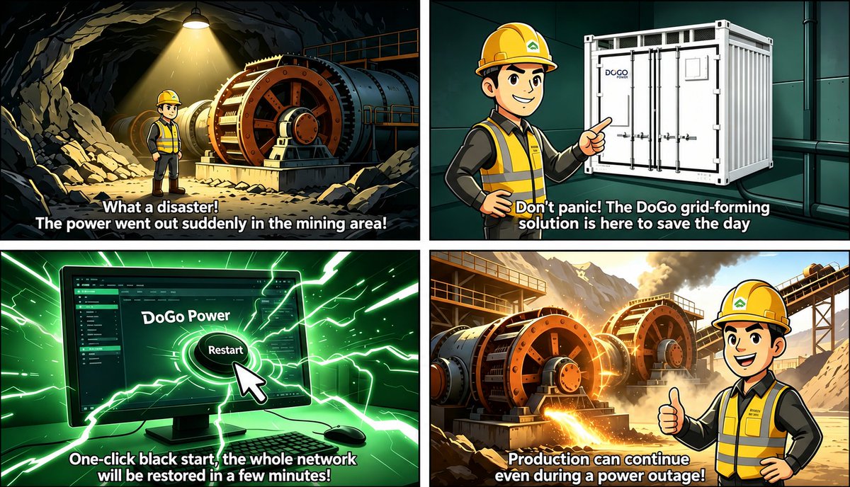 DoGoPower0928's tweet photo. Unexpected power outages at #miningsites are a real headache! Heavy equipment like crushers and ball mills are prone to damage, bringing production lines to a complete halt and causing substantial losses.

Don’t worry! The DoGo Microgrid Solution has you covered⬇️

 #MineSolution https://t.co/bimCfBRpQr