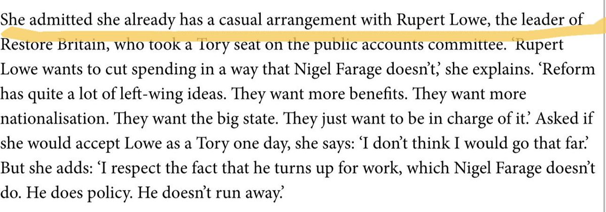 basedandbougie's tweet photo. ‼️There it is in black-and-white. 

Kemi Bedanoch states in @spectator she has a “casual agreement” with @RupertLowe10

Out of curiosity, all the people who left reform because of the Tory defections

Are you also going to leave restore because of the Tory “agreement” ??

https://t.co/Uo7hf5sDuy