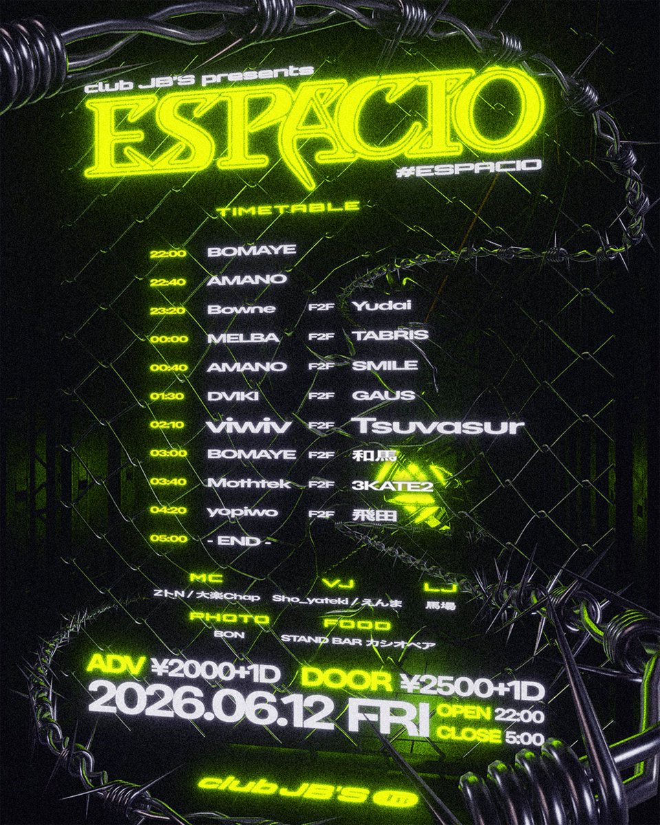 Espacio_NAGOYA's tweet photo. 🔥この後22時開催🔥

📀club JB'S presents.ESPACIO Vol.2📀
🗓️6/12金) 22:00〜5:00
📍club JB'S

 メインコンテンツである"F2F"を全面的に押し出した"ESPACIO"の第2回目はこの後22時より開催🔥

🎧Guest DJ🎧
Tsuvasur F2F viwiv from. DUBNEEZ

沢山のご来場お待ちしております🙌

#ESPACIO https://t.co/5RbMre4ZxY