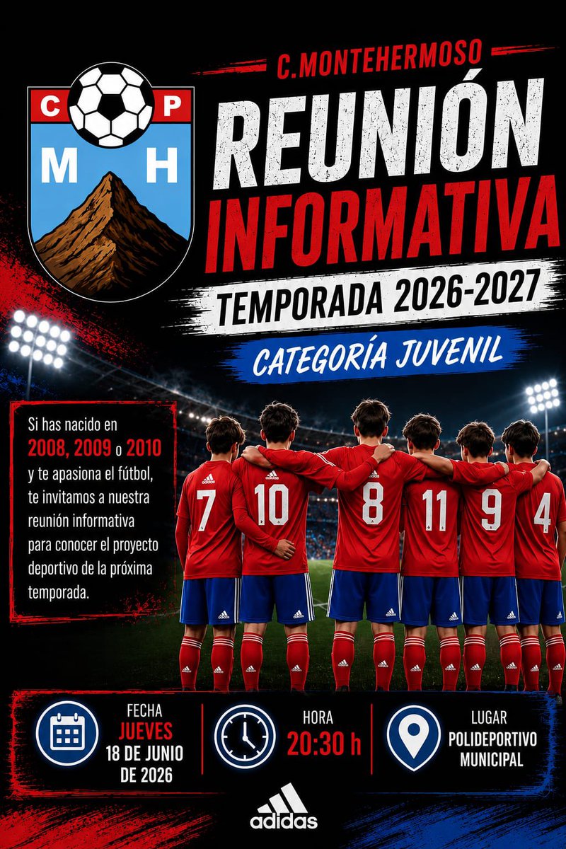 CPMontehermoso_'s tweet photo. Cantera | CP Montehermoso 
 
Si has nacido en 2008, 2009 o 2010 y te apasiona el fútbol, te invitamos a nuestra reunión informativa para conocer el proyecto deportivo de la próxima temporada.
⬇️⬇️⬇️⬇️
#ProyectoCantera 
#cpmomtehermoso https://t.co/jcFCCVzRDD