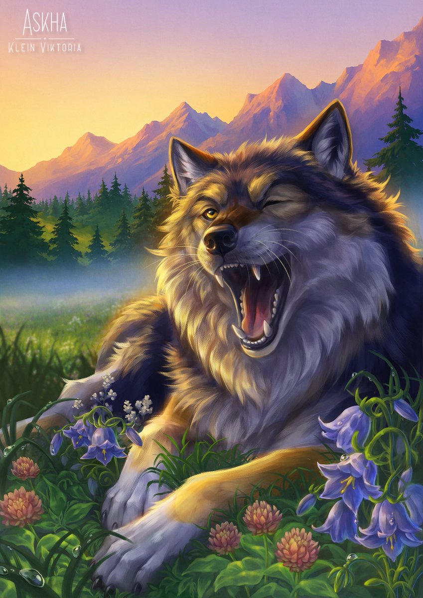 Askha94's tweet photo. One of the recent YCH cmms from furaffinity 🐺

Such a great fresh summer! 

#ocart #animalart #canineart #wolfart https://t.co/pop5iWopch