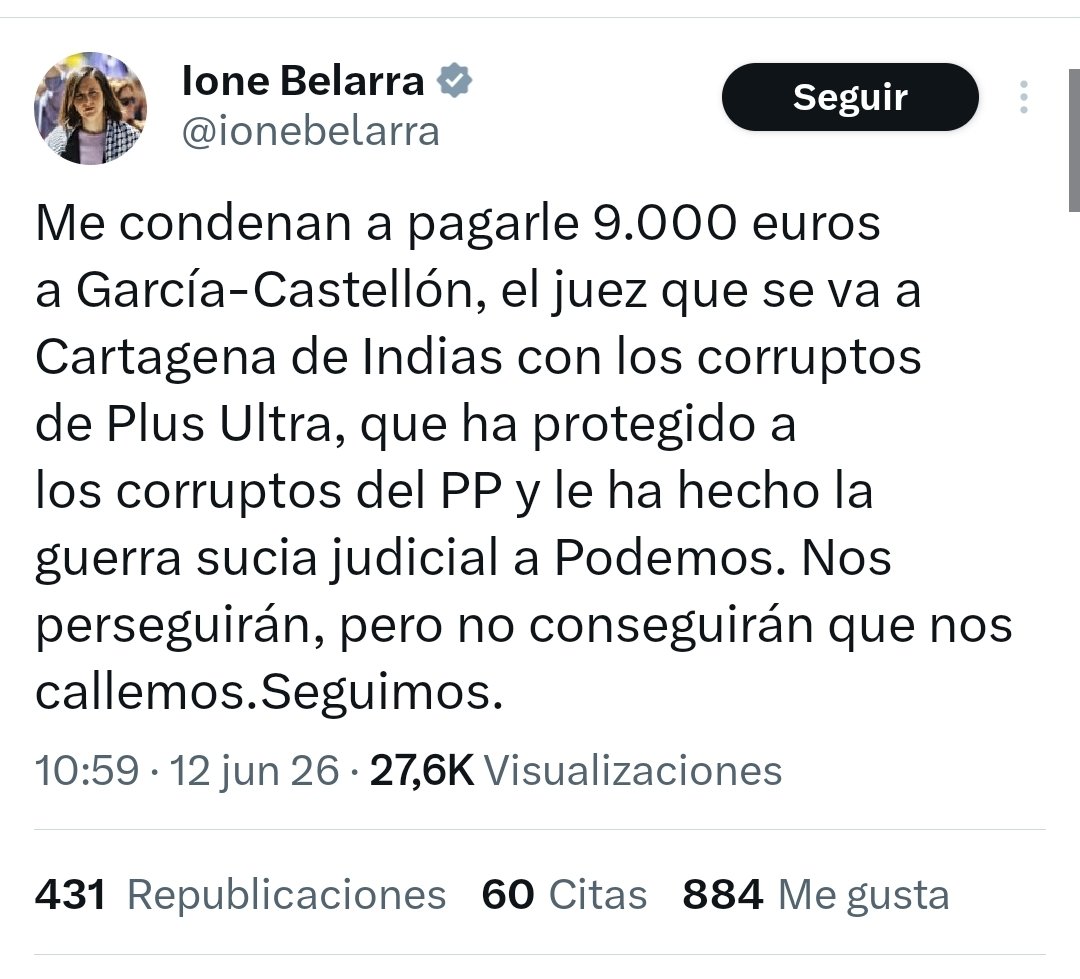 pabloharour's tweet photo. Like si tú también quieres que Ione Belarra no se calle para que sigan condenándola por difamación una y otra vez https://t.co/sfCFSzsuVA