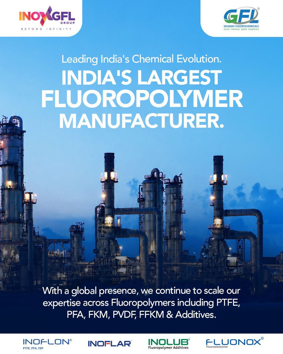 fluorochemicals's tweet photo. Driving innovation through advanced chemistry, we are proud to be India's leading fluoropolymer manufacturer, continuously expanding our expertise to help build a more sustainable future.

#GFL https://t.co/la8iWm4wBq