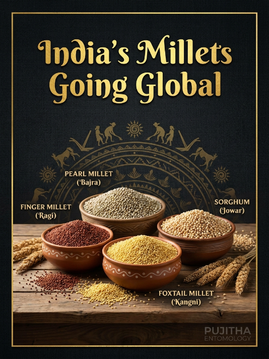 AnkaPujitha_S's tweet photo. ๐ฎ๐ณ India's traditional millets are gaining international recognition.
Climate-resilient.
Nutritious.
Farmer-friendly.
Should millet cultivation expand further in India?
#pujithaentomology #Entosphere #Agritej
#Millets
#IndianAgriculture
#FoodSecurity
#ClimateSmartAgriculture https://t.co/29iOo3Mmds