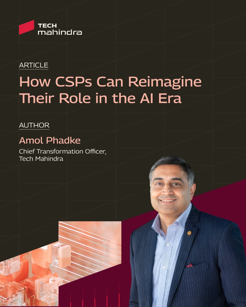 tech_mahindra's tweet photo. Telecom is moving beyond #AI pilots to real-world scale.
In his latest TM Forum article, Amol Phadke highlights the shift to AI-driven digital infrastructure, from autonomous networks to new monetization models.
Read more: https://t.co/0WrnlDkUqx
#ScaleAtSpeed #AIInTelecom https://t.co/oBuOrqg4yt