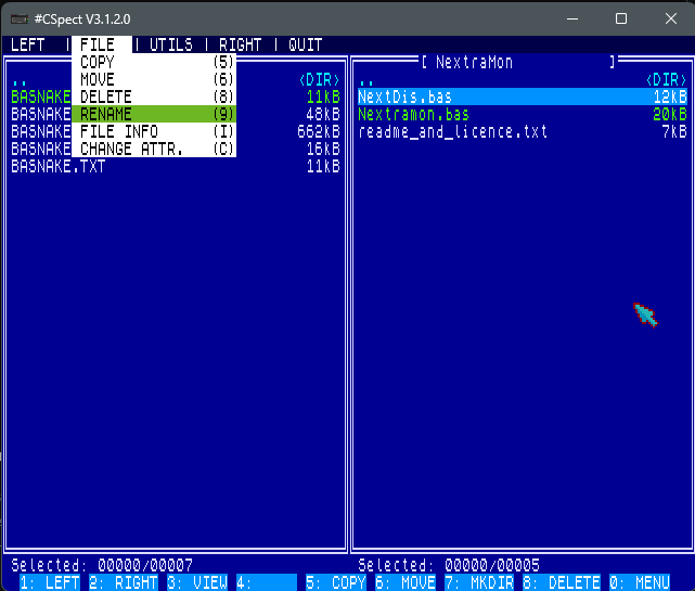 ShrekBursa's tweet photo. Tak jsem si vzal do parády i Calm Commander - souborový manažer pro ZX Spectrum Next. Plugin systém dal tomuto programu uplně nový šmrnc... 

Přehrávání hudby (PT2,PT3,SQT,STC,STP), prohlížení obrázků (NXI, SCR),TXT prohlížeč, TAP prohlížeč...

#assembly #specnext #speccy https://t.co/ZaCPsTIMAy