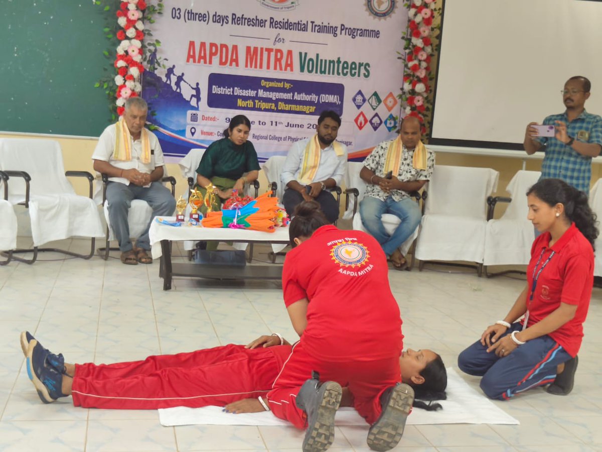 DisasterMgmtTRP's tweet photo. Closing Ceremony of Three Days Refresher Residential Training Programme for Aapda Mitra Volunteers commenced from 09/06/2026-11/06/2026 conducted at RCPE Panisagar organized by the District Disaster Management Authority, North Tripura District. https://t.co/iTb034X9Jm