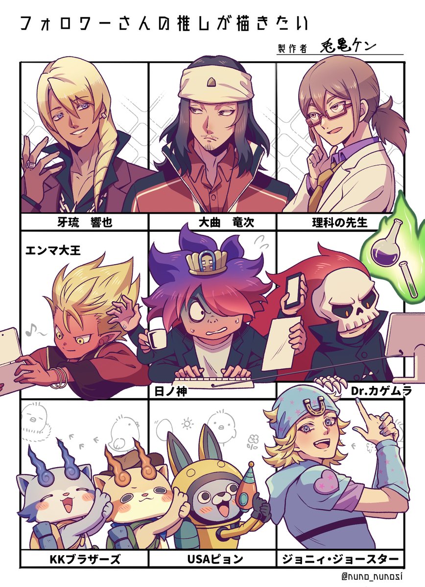 USAKinu81's tweet photo. #フォロワーさんの推しが描きたい 

フォロワーさんの推し総勢19人‼‼
少しクロスオーバー風に描かせていただきました‼めちゃくちゃ楽しかった✨ https://t.co/ycXgeqch14