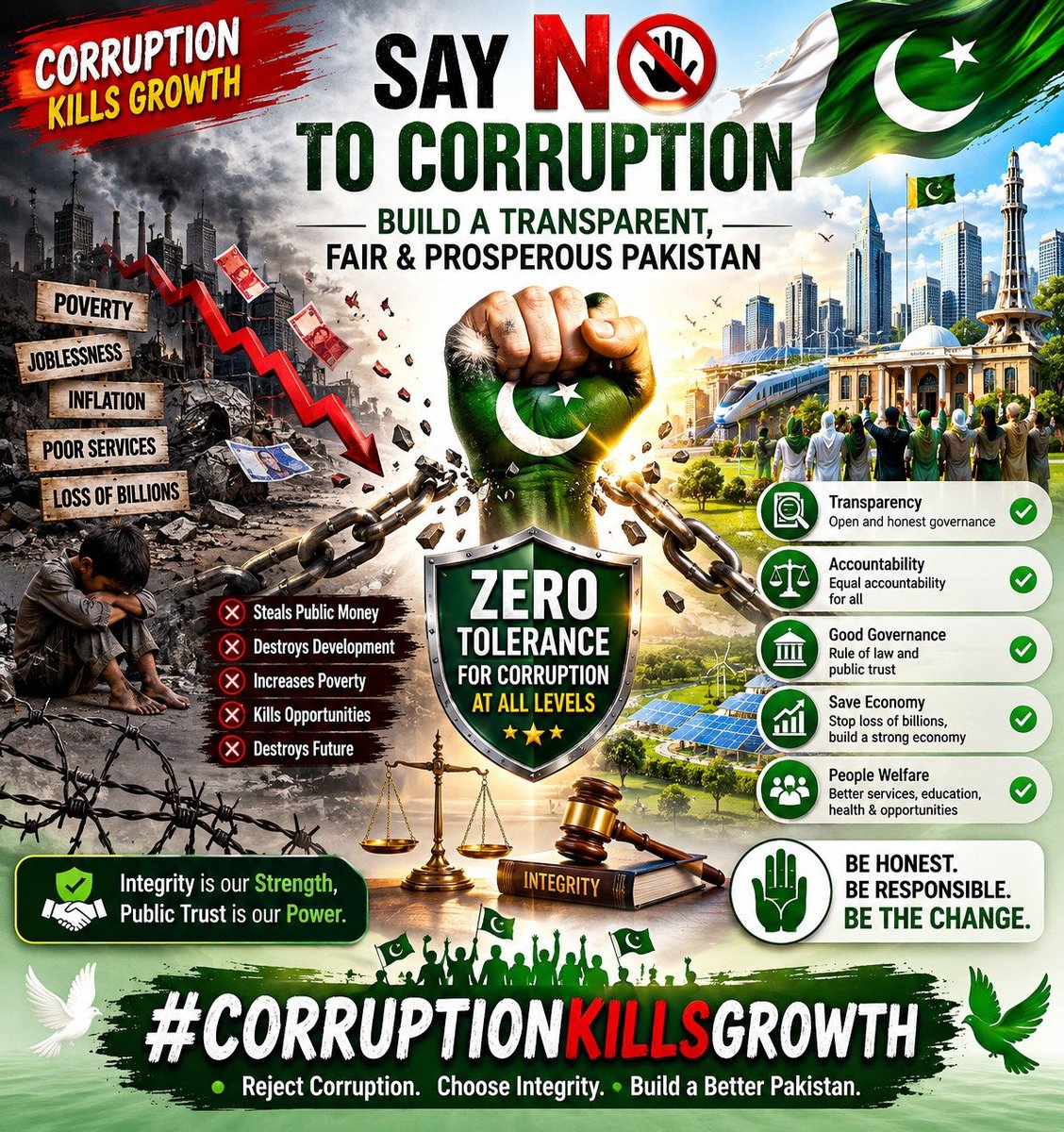 Call_me_Manal's tweet photo. جہاں کرپشن جیتتی ہے، وہاں خواب ہار جاتے ہیں۔
#CorruptionKillsGrowth https://t.co/eR7c8sTQuU