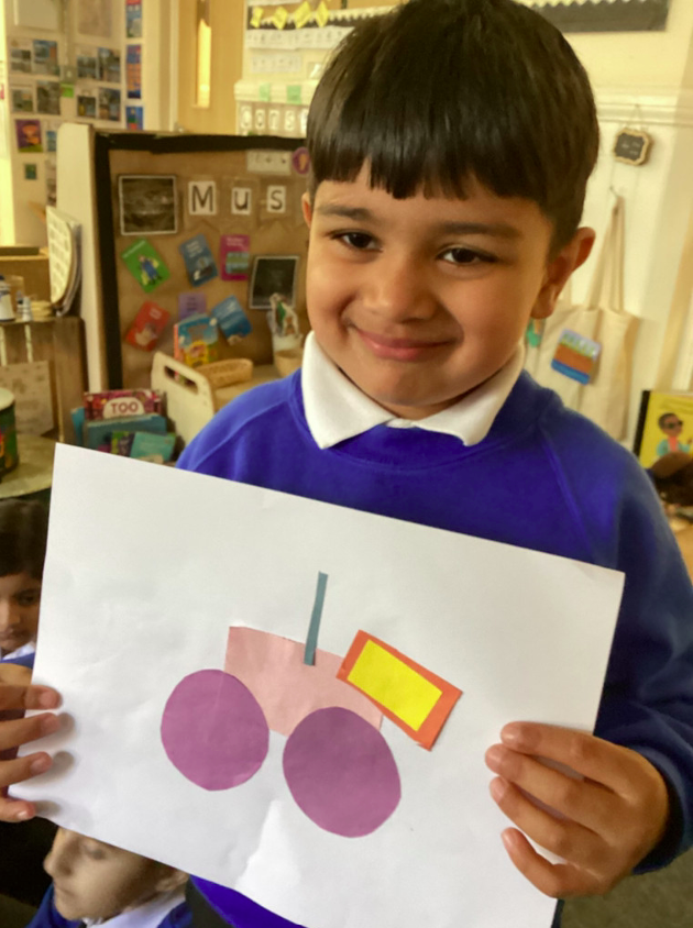 OAClarksfield's tweet photo. Linked to current learning about travel and transport, and making links to prior maths learning about 2D shapes, the Nursery children have made brilliant pictures of vehicles using different shapes. https://t.co/Ktk9JSdY4U