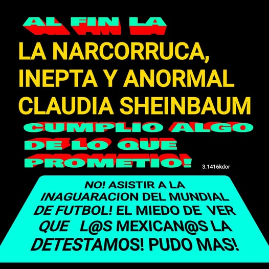 lunadeandromeda's tweet photo. EL SIMPLE HECHO DE ESCUCHAR EL NOMBRE DE CLAUDIA SHEINBAUM! ES CASI UNA AGRECION FISICA! Y PEOR AUN ESCUCHARLA LADRAR! Y MUCHO PEOR CUANDO DICE 1D10T3S35! Y ESTO ULTIMO LO HACE UN DIA SI! Y EL DIA QUE SIGUE TAMBIEN!
POR EJEMPLO! ALGUIEN DUDA QUE HOY  LA NARCOANCIANA INEPTA CHURPIA Y ANORMAL CLAUDIA SHEINBAUM DIRA O HARA ALGUNA 1D10T3S?
YO! NO!