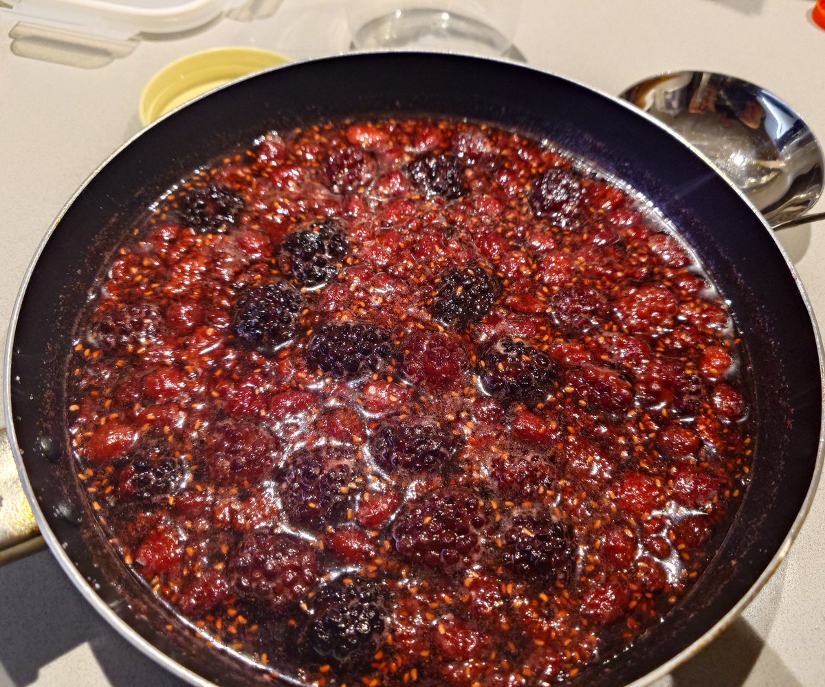SabakuBBQ's tweet photo. 浸透圧で果物の水分が出てくる。これを５分ほど煮たら、３０分冷ます。水は足さず果物から出る水分のみで煮ていく。ワレニエは果物の形・香り・色をなるべく残すので、長時間煮過ぎてはいけない。また５分煮て、３０分冷まし、最後に５分ほど煮たら https://t.co/zcSmpwPWmP