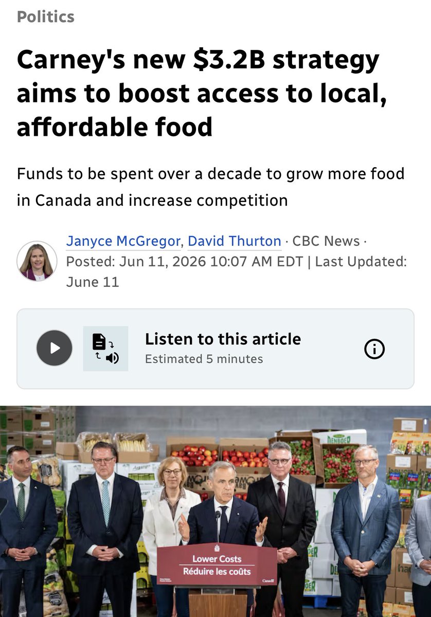 marlene4719's tweet photo. PM Carney’s $3.2B National Food Security Strategy is a 10 year plan to lower grocery crisis, long-term by fixing structural problems in Canada’s food system. 

More competition, more Canadian made food on shelves and less import dependence.  This is called working for the people. https://t.co/J0aWnRX7C4