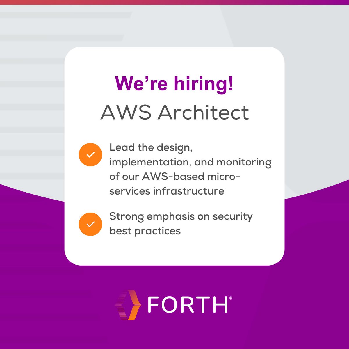 ForthOfficial's tweet photo. We don't just adapt to the future of tech—we build it.

We’re looking for top-tier talent to fill 3 critical roles: 
☁️ AWS Architect 
🤖 Automation Engineer (Custom n8n Dev) 
📊 Technical Business Analyst

#Hiring #TechJobs #CareerGrowth #WorkAtFORTH https://t.co/jcEGfauc1q