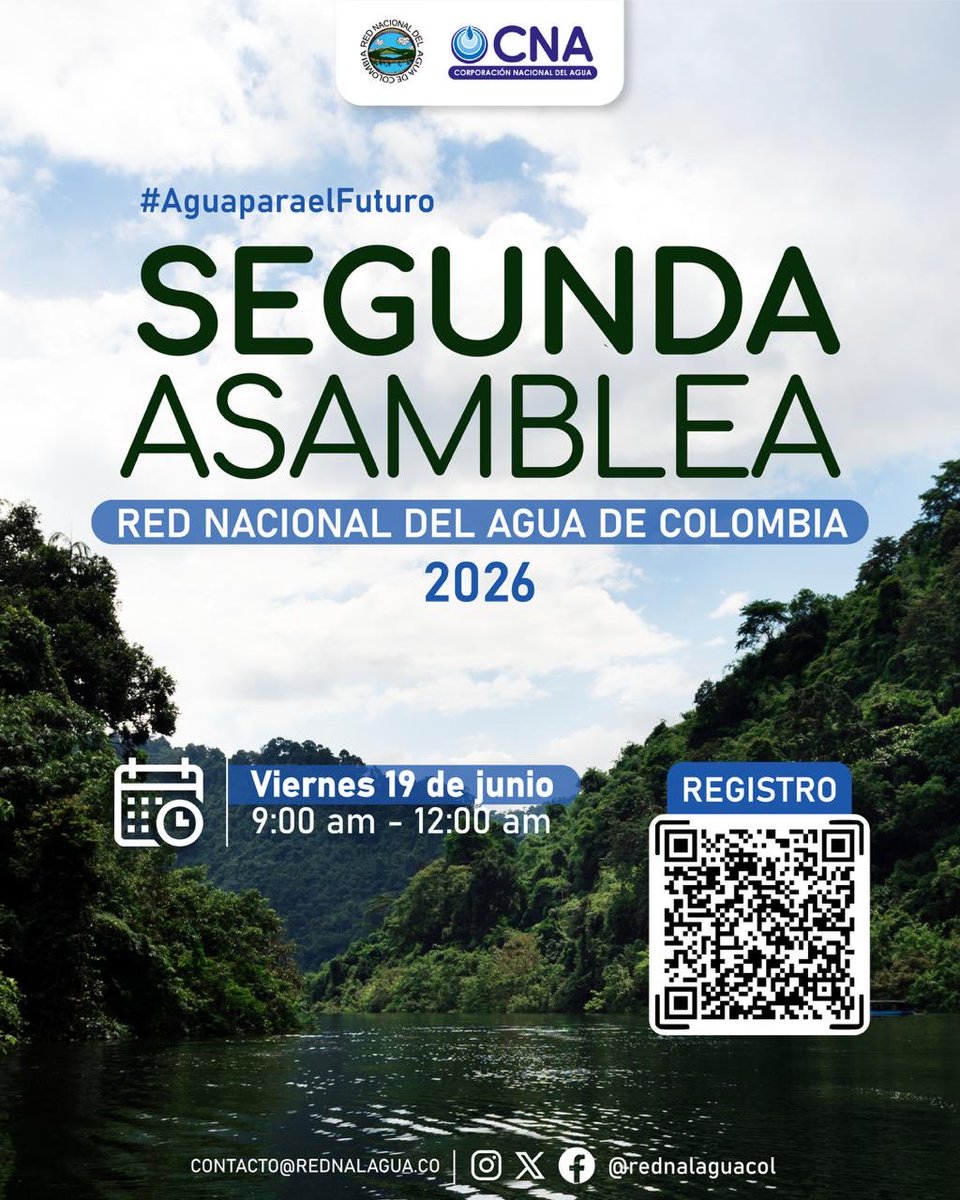 RedNalAguaCol's tweet photo. 🔵 Red Nacional del Agua de Colombia 
#AguaparaelFuturo

Segunda Asamblea Mixta 2026 
Viernes 19 de junio
9:00 am - 12:00 am 
Sala Virtual Zoom 

REGISTRO:   https://t.co/f14oHIWNam

contacto@rednalagua.co @rednalaguacol https://t.co/BJ40Hd0nH6