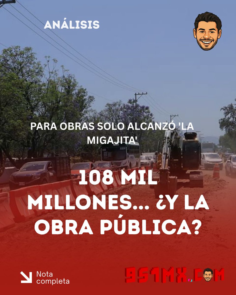 951mx_com's tweet photo. 💰 Oaxaca tendrá 108 mil 900 millones de pesos en 2026... pero para obras públicas solo alcanzó el 4.6% del total: 'la migajita'.

Lee todo 👉 https://t.co/LxrTLbvFCb
#Oaxaca #951mx https://t.co/0sZk0rAp3m