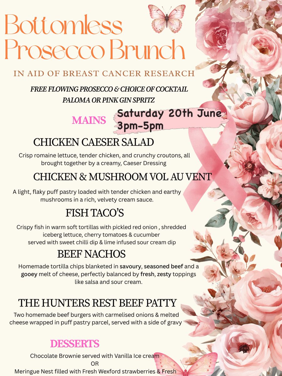 HFenagh's tweet photo. Join us next Saturday 20th June raising money for Breast Cancer support services EIST Carlow form 3pm-5pm for a bottomless Prosecco Brunch with Live Music … #prosecco #bottomlessbrunch https://t.co/i5OGhZp8K7