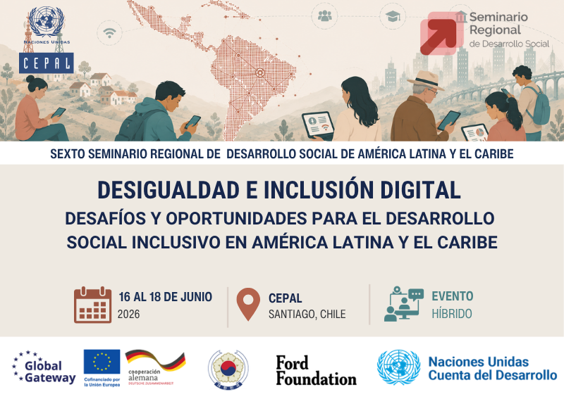 cepal_onu's tweet photo. ✨Sexto Seminario Regional de Desarrollo Social de la #CEPAL ✨
🗓️16 al 18 de junio  📍Híbrido
✅Debates sobre la medición multidimensional de la desigualdad; las brechas digitales y el desarrollo social inclusivo; la protección social digital y la salud; el uso de tecnologías digitales por niñas, niños y adolescentes; las políticas laborales ante la automatización; y la transición escuela-trabajo en la era digital.
✅Tres charlas magistrales, lanzamientos de publicaciones, cuatro eventos paralelos y mucho más.
ℹ️ https://t.co/sN3qddYhb0
🔴https://t.co/22EcLUJ51H