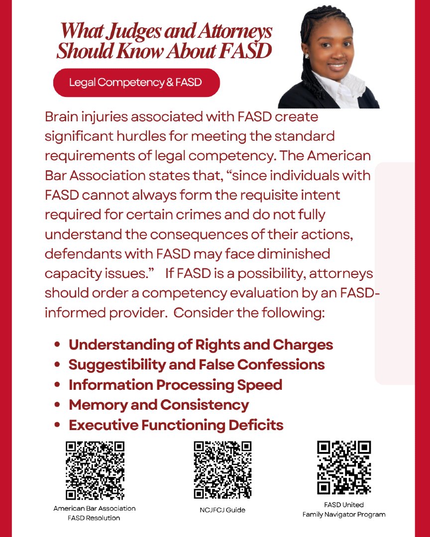 FASDUnited's tweet photo. ⚖️ FASD can affect areas critical to legal competency, including understanding rights, memory, processing speed, executive functioning, and susceptibility to false confessions.

🌐 https://t.co/tJOxcbykiG

#FASD #CriminalJustice #LegalProfession #FASDUnited #Neurodiversity https://t.co/RO3HZQqeYc