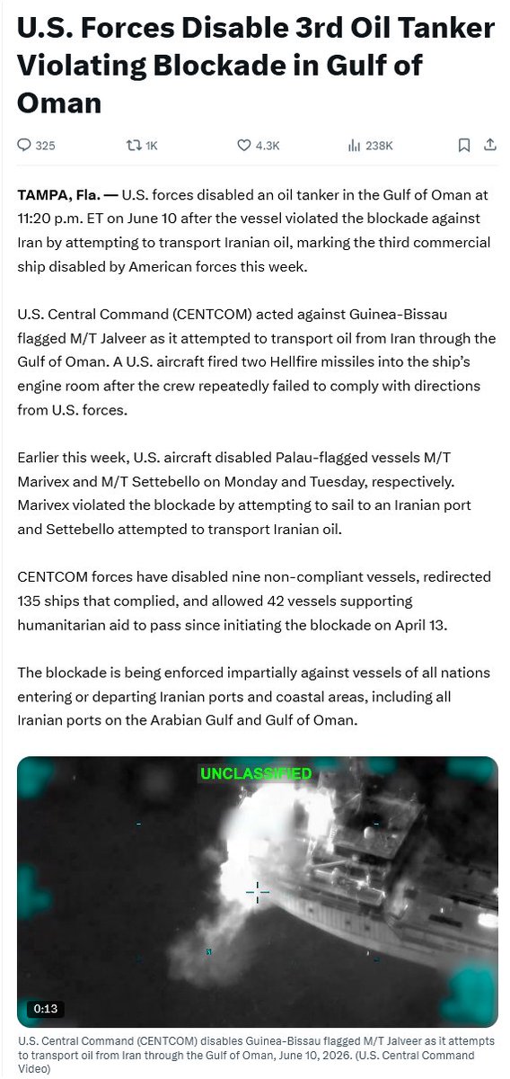 sreemoytalukdar's tweet photo. Here's the @CENTCOM post clarifying that it did strike three oil tankers that attempted to transport Iranian oil.
These are the tankers carrying Indian sailors.
There has been no mention anywhere of "Iranian drones on Indian ships."
Likely a figment of Trump's imagination. https://t.co/ZmA5xa4Yes