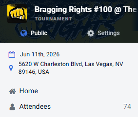 GTekFGC's tweet photo. I am thankful to everyone who showed up last night to help celebrate this important milestone of reaching 100 events for BR. We don't get to 100 events without the Vegas FGC supporting us every Thursday. Thank you for coming out and here's to 100 more events for Bragging Rights🥂 https://t.co/YmnLr362IP
