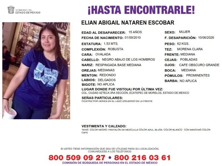 COBUPEM's tweet photo. Solicitamos de tu apoyo en difusión para dar pronta localización a Elian Abigail Nataren Escobar, comunícate a los teléfonos al pie del boletín. #TodosEnLaBúsqueda https://t.co/n6LWgSXEw1