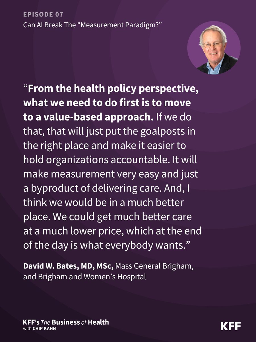 KFF's tweet photo. How do we know if AI use in health care actually makes patients better?

@chipkahn and Dr. David Bates discuss how real-time measurement of patient outcomes can unlock progress across all areas of health care administration — and help ensure AI delivers meaningful impact. https://t.co/fHRIAtAdY5