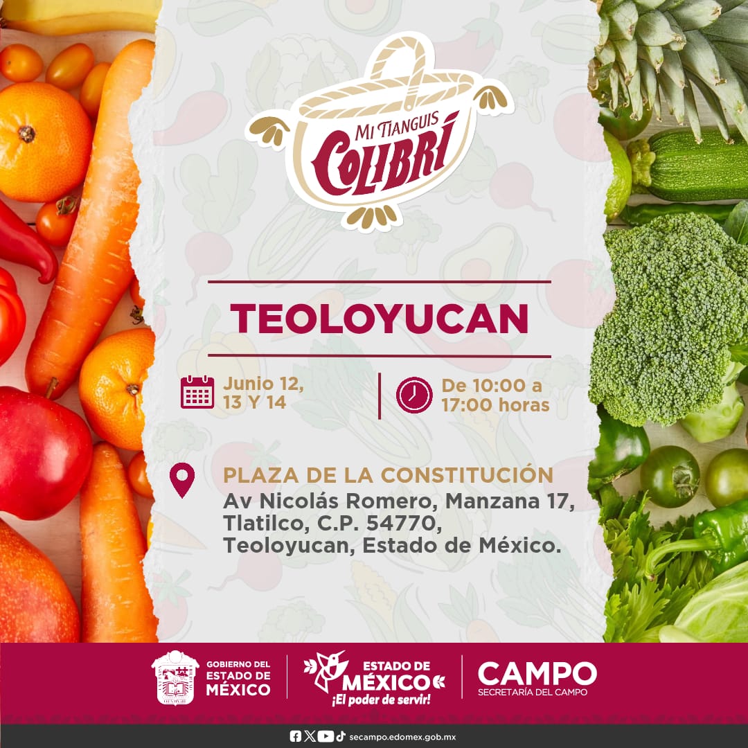 IMEJ_'s tweet photo. #MiTianguisColibrí llega a #Teoloyucan para acercarte productos frescos, locales y de calidad directamente de las manos de productoras y productores mexiquenses. Apoya el consumo local. @CampoEdomex #SomosCampo #EligeLoMexiquense #ElPoderDeServir https://t.co/7FmQXmhx66
