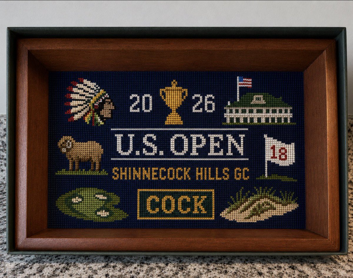 FairwayFelon's tweet photo. Serious Inquiry: Any BV wives that needlepoint wanna make this for me? #LANK #TheCock #Shinnecock #USOpen https://t.co/gpQIXXjwNm