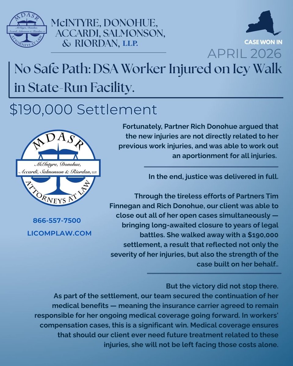 MDASRlaw's tweet photo. $190K settlement. Full medical coverage. Full justice. ��️

#WorkersCompensation #LegalVictory #InjuredWorkers #WorkplaceSafety #JusticeServed #NYLawyers #LegalHelp #InjuryLaw #WorkersRights #InsuranceClaim #LawFirm #ClientSuccess #WorkersComp #WorkInjury https://t.co/exqxH3aaPu
