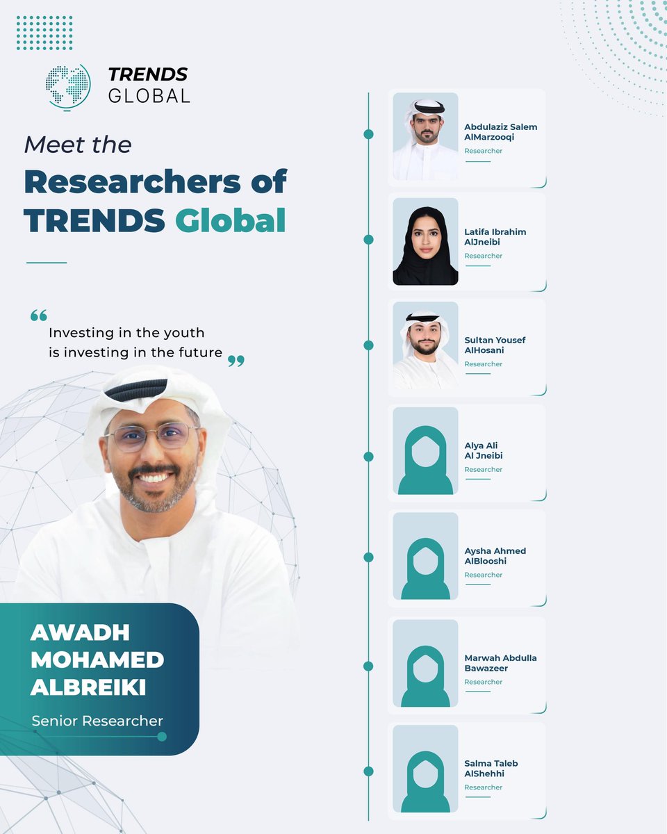 TRENDS_Global_'s tweet photo. “Investing in the youth is investing in the future.”

Meet the TRENDS Global Researchers — researchers dedicated to advancing global dialogue, building international partnerships, and strengthening collaboration across borders.

#TRENDSGlobal #TRENDSGroup

“الاستثمار في الشباب هو الاستثمار في المستقبل.”

تعرّفوا إلى باحثي «تريندز جلوبال»، باحثون يسهمون في تعزيز الحوار العالمي، وبناء الشراكات الدولية.

#تريندز_جلوبال #مجموعة_تريندز