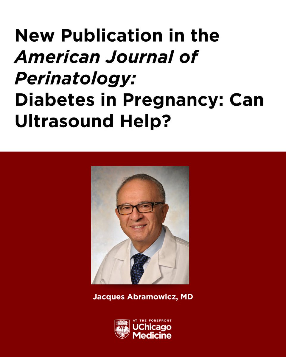 uchicago_obgyn's tweet photo. New review by Dr. Abramowicz, published in the American Journal of Perinatology, explores how prenatal ultrasound can help identify and monitor complications associated with diabetes in pregnancy. 

Read: https://t.co/Hve9AxJi8O https://t.co/JYMsrHG534