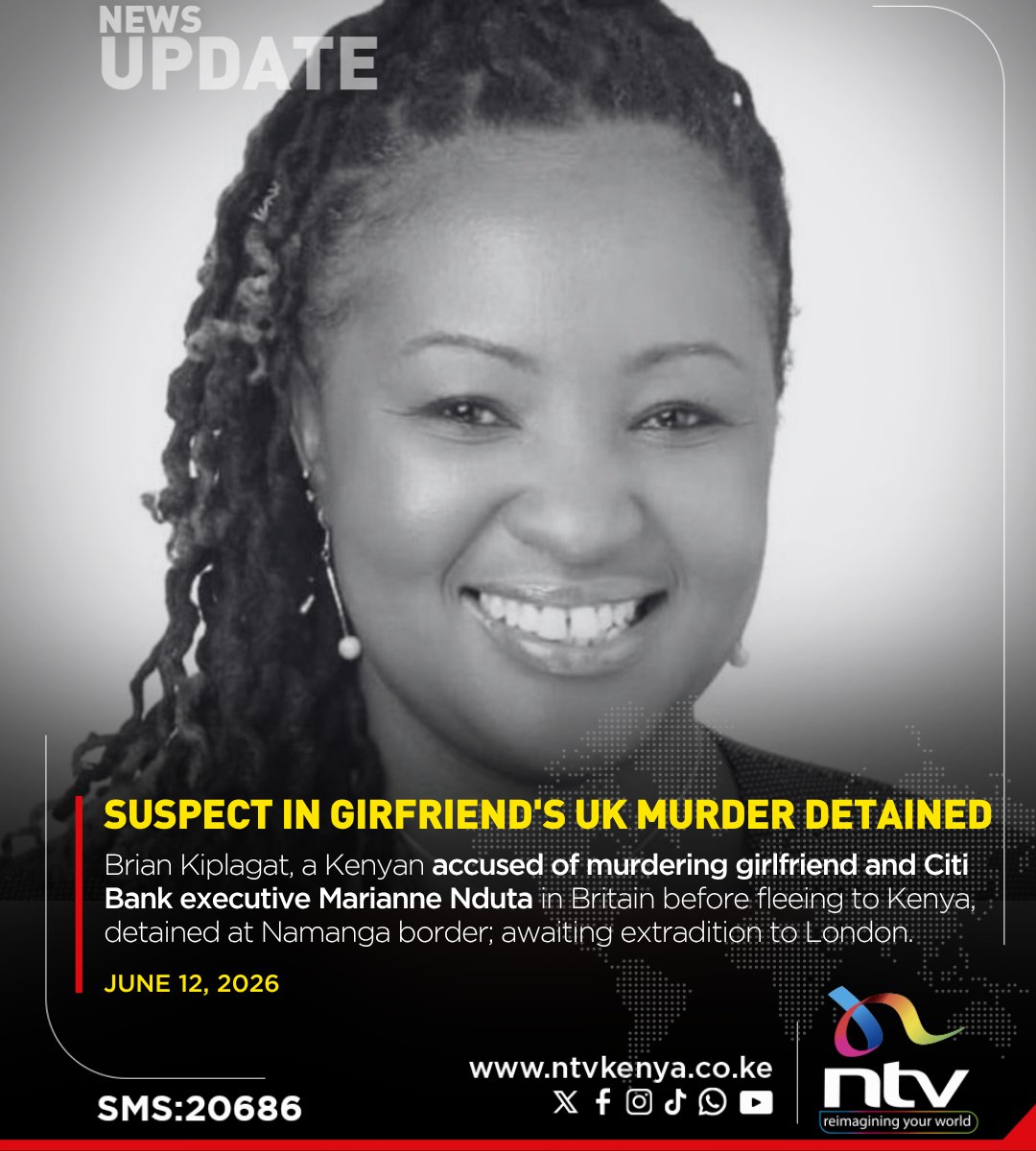 ntvkenya's tweet photo. Brian Kiplagat, a Kenyan accused of murdering girlfriend and Citi Bank executive Marianne Nduta in Britain before fleeing to Kenya, detained at Namanga border; awaiting extradition to London. https://t.co/XeCbzLcHHV