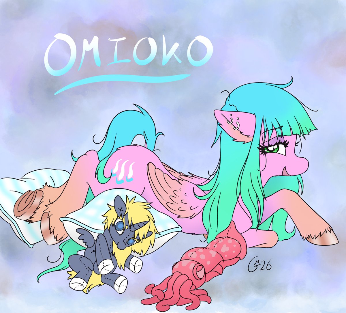 GarugaMegsan's tweet photo. Meet Omioko the Pegasus 💝💝
My OC. She spends a lot of time wallowing in her pillows and plushies, poking fun at her hubby.
#omioko #omiokothepegasus #mlpoc #mlpfim #mlp #garugamegsan #squidplush #mlpsquid #mlppegasus https://t.co/Qw4UTwjMLG