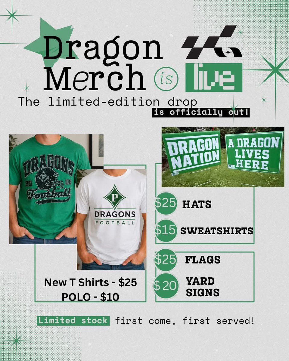 PickensFootball's tweet photo. Come get your new dragon swag TOMORROW @  Jasper Downtown Live We will take Cash and Cards! See you tomorrow 
5pm-9pm https://t.co/aLSAxw8NMB